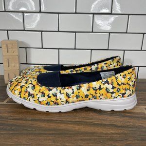 Lands End Women's Size 9.5 Shoes Yellow Floral Wide Casual Slip On Comfort Flat